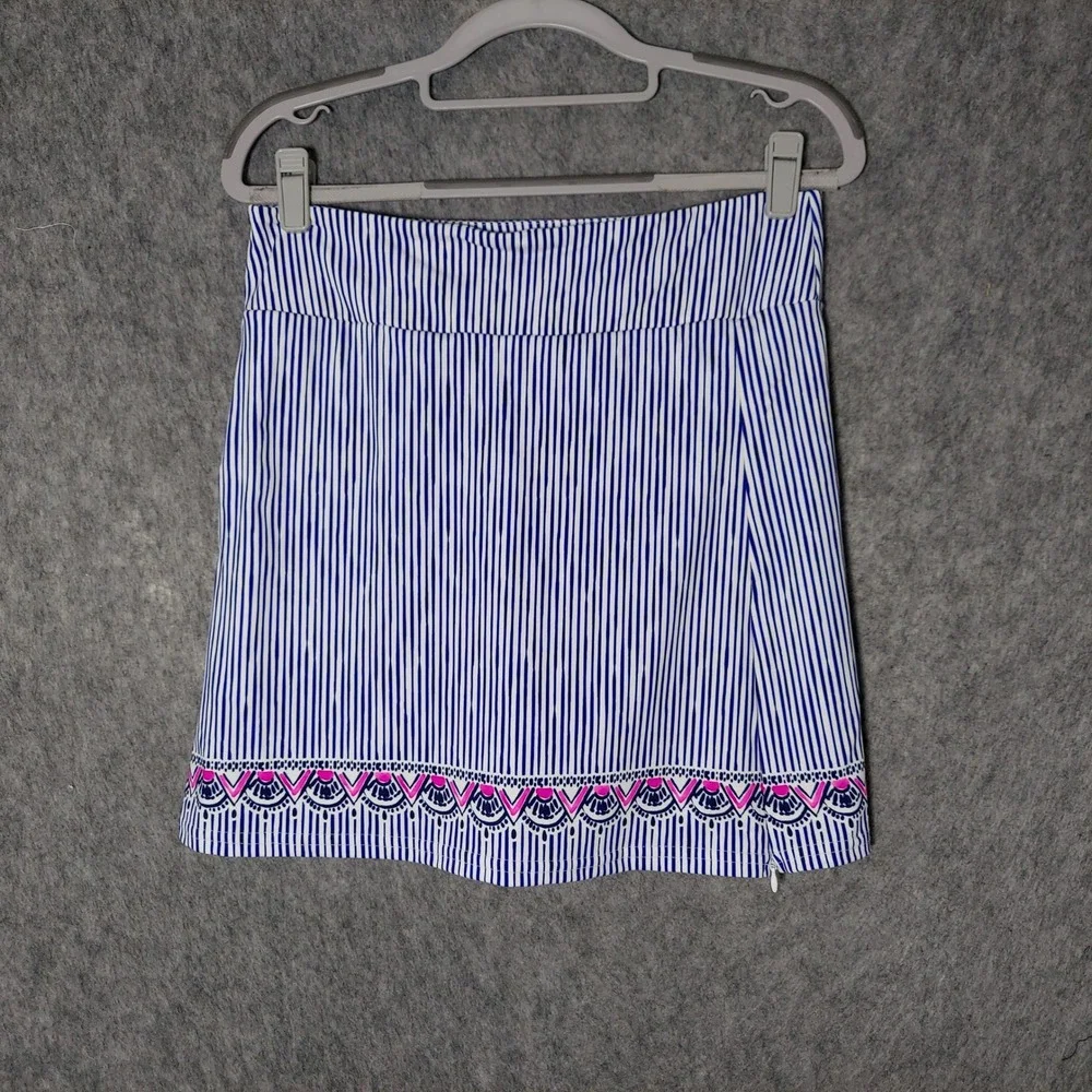 Aryeh Women Skort S Blue White Nautical Striped Preppy Pocket Built in Shorts